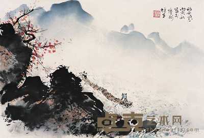 黎雄才 丙寅（1986）年作 秋江放筏 镜心 39×58cm